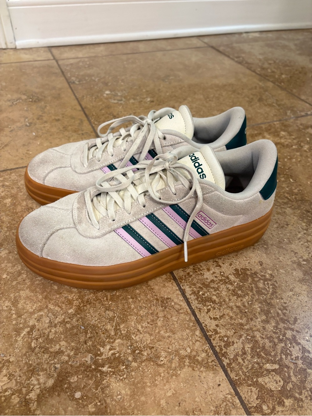 adidas Women’s Suede Platform Sneakers in Cream, Pink, Green & Gum